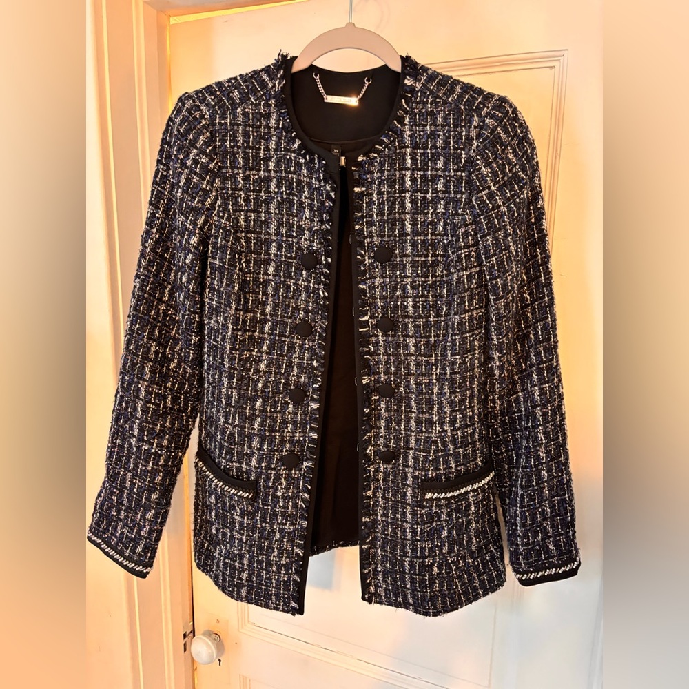 White Black Brand Navy and White Tweed Jacket